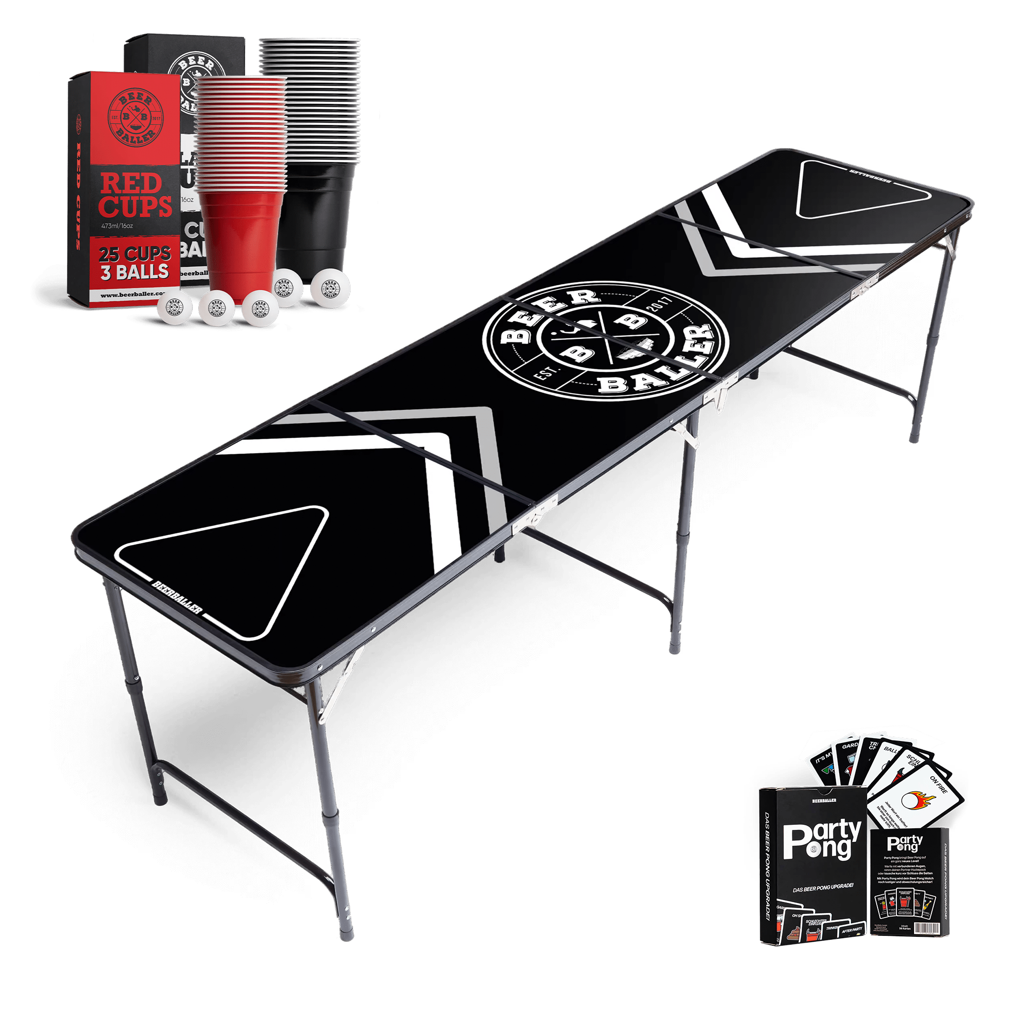 Beer Pong Tisch Set "Allblack" inkl. 50 Becher, 12 Bälle & Party Pong - BeerBaller