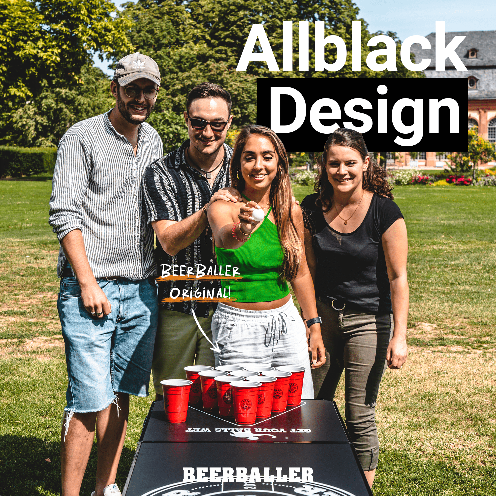 Beer Pong Tisch Set "Allblack" inkl. 50 Becher, 12 Bälle & Party Pong - BeerBaller