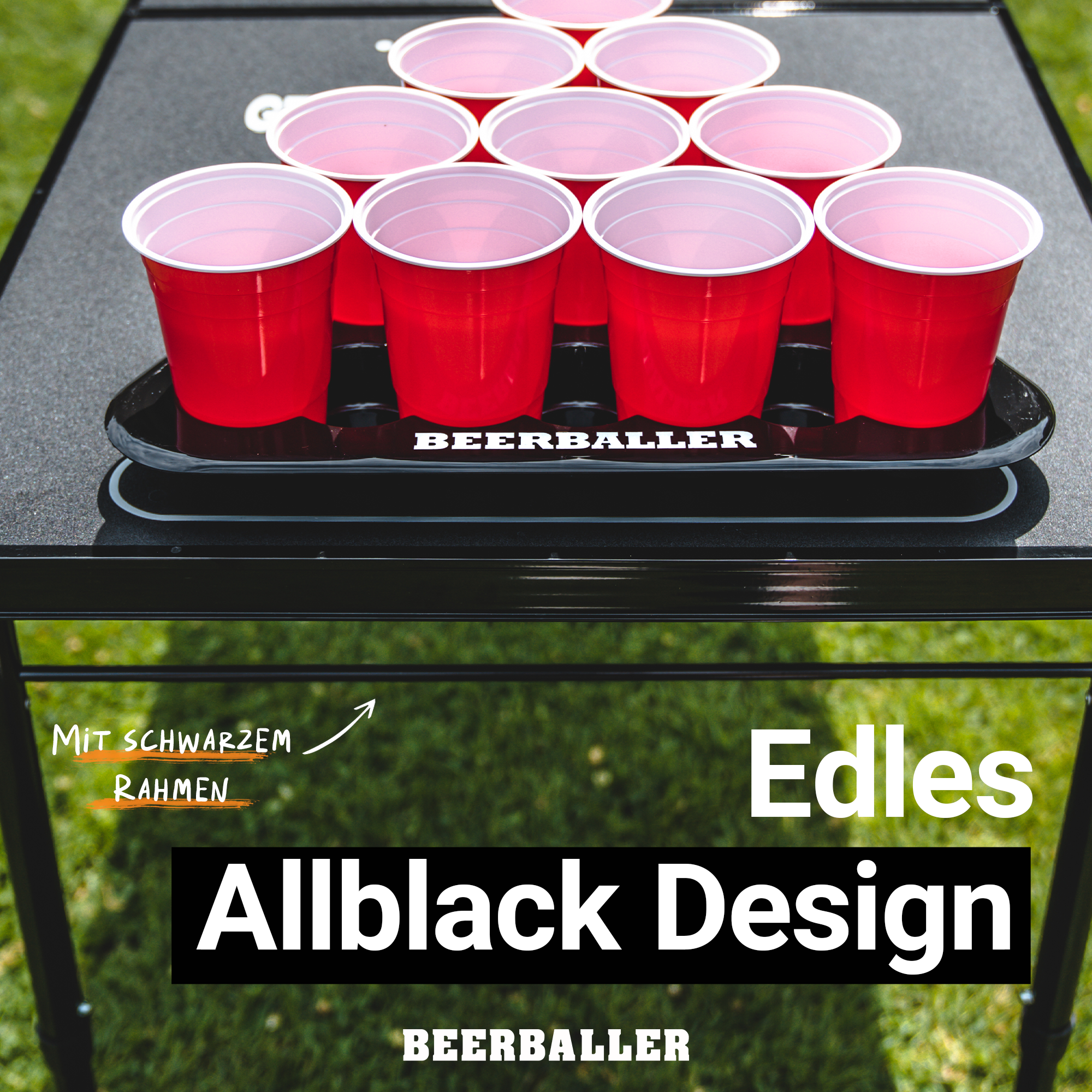 Beer Pong Tisch Set "Allblack" inkl. 50 Becher, 12 Bälle & Party Pong