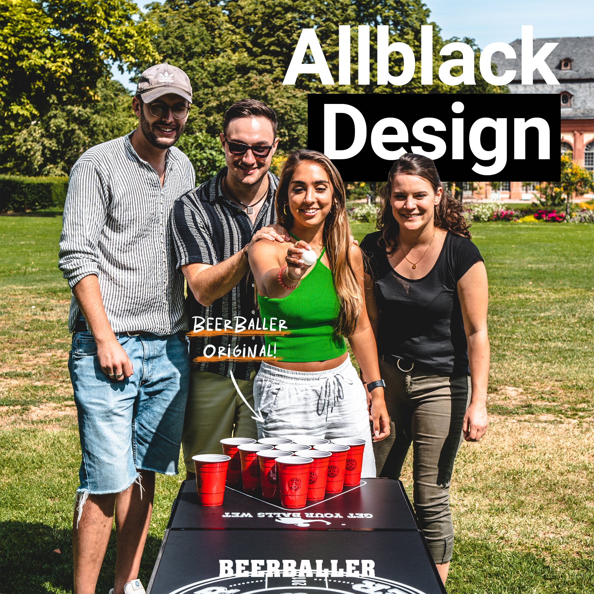 Beer Pong Tisch Set "Allblack" inkl. 50 Becher, 12 Bälle & Party Pong