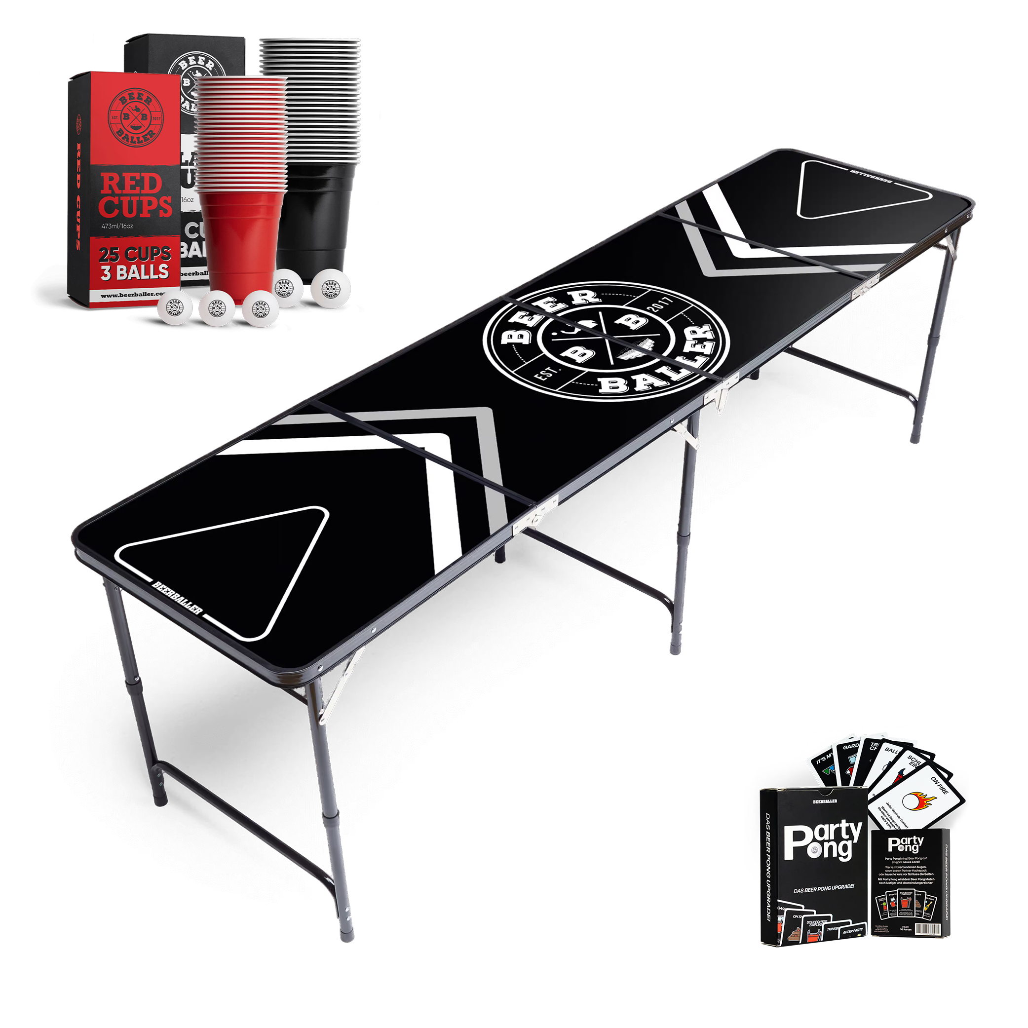 Beer Pong Tisch Set "Allblack" inkl. 50 Becher, 12 Bälle & Party Pong