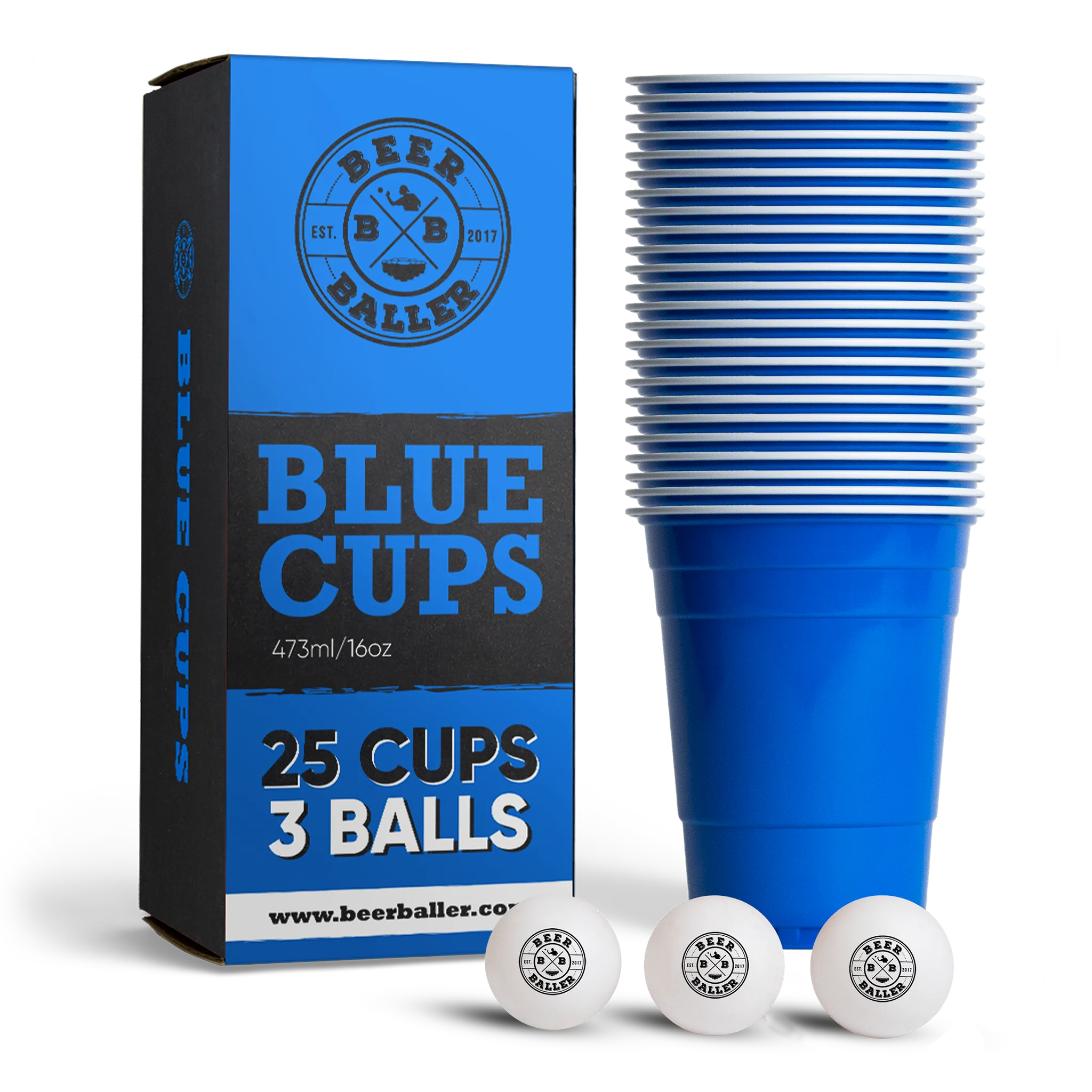 BeerBaller® Beer Pong Becher Set (25x inkl. 3 Bällen)