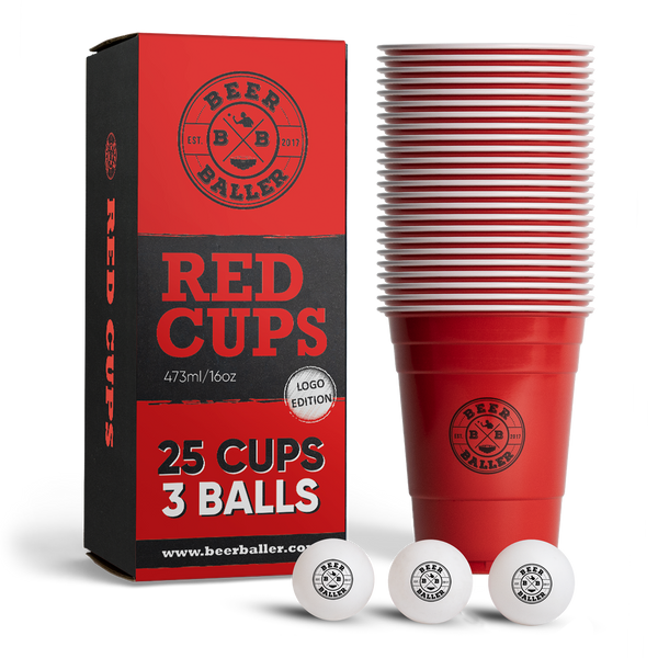 BeerBaller® Beer Pong Becher Set (25x inkl. 3 Bällen)