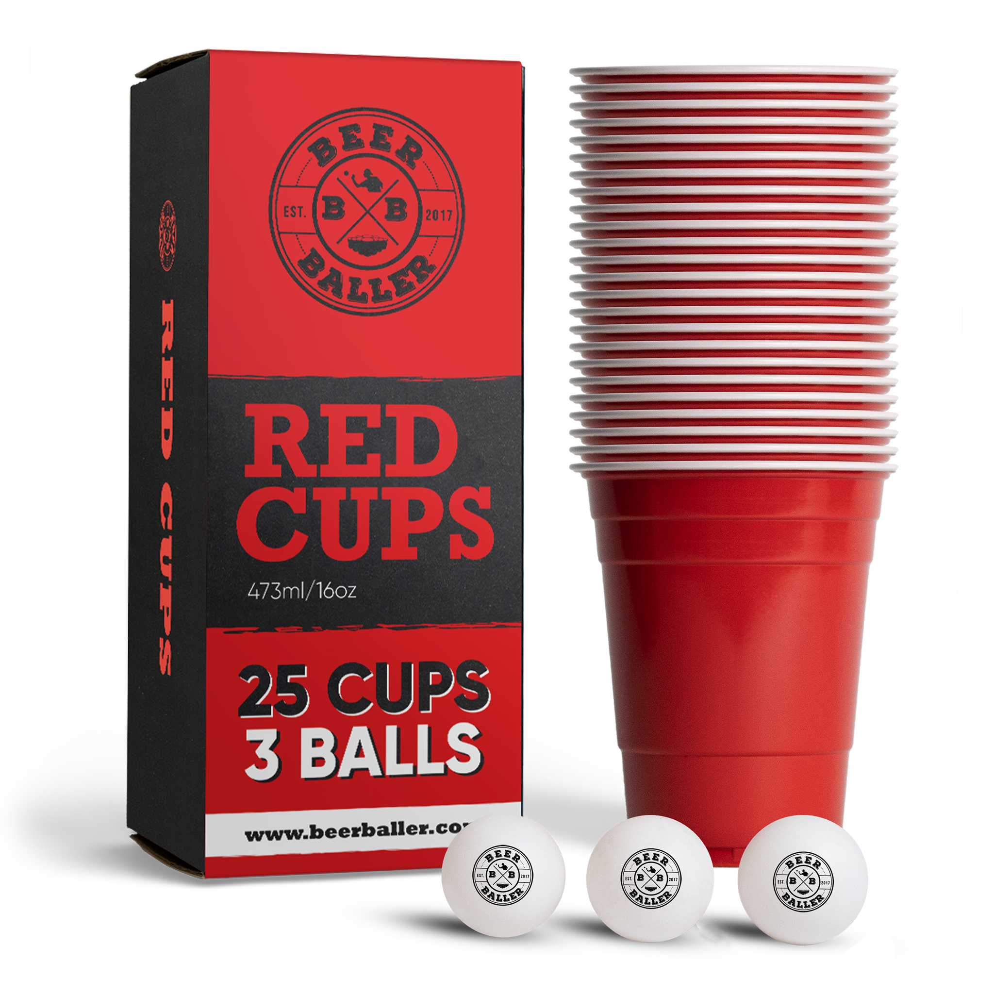 BeerBaller® Beer Pong Becher Set (25x inkl. 3 Bällen)