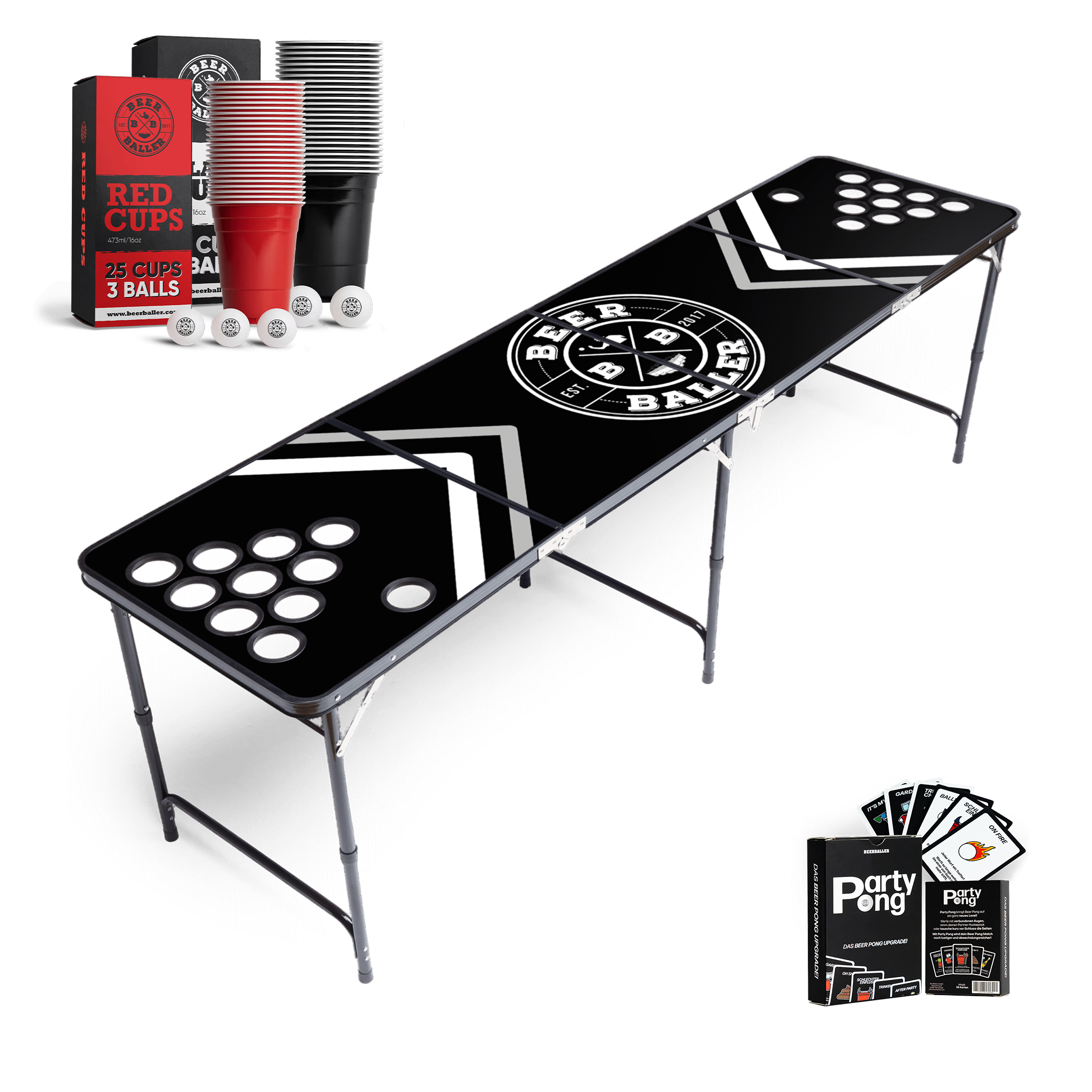 Beer Pong Tisch Set "Allblack" inkl. 50 Becher, 12 Bälle & Party Pong