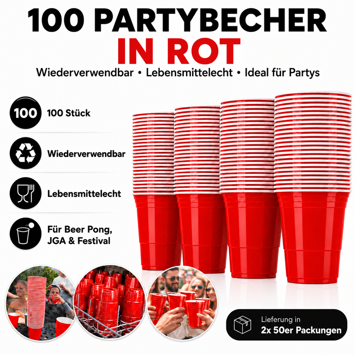 Partybecher 473 ml – 100er Set aus BPA-freiem Kunststoff