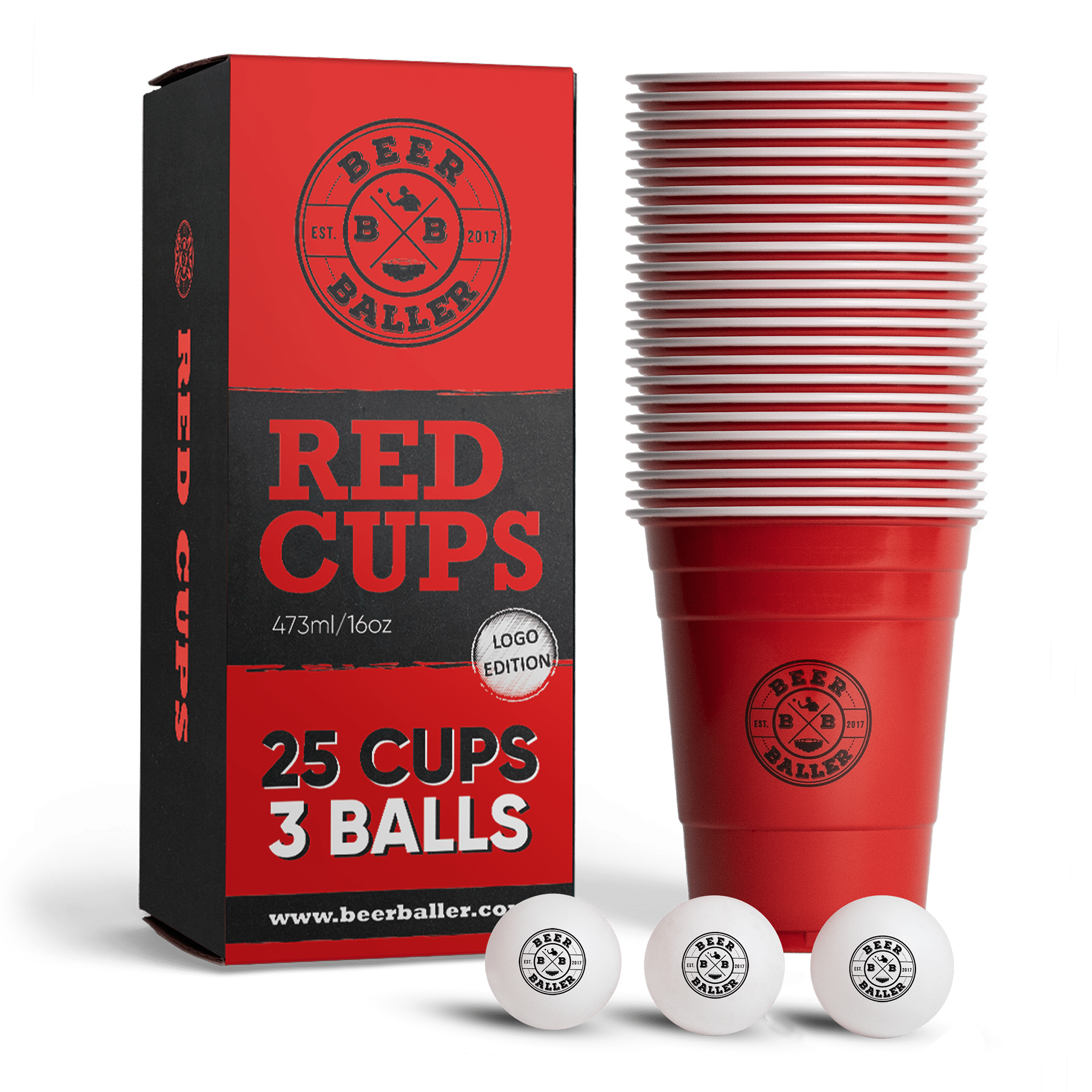 Beer Pong Becher Set Rot mit Logo - BeerBaller