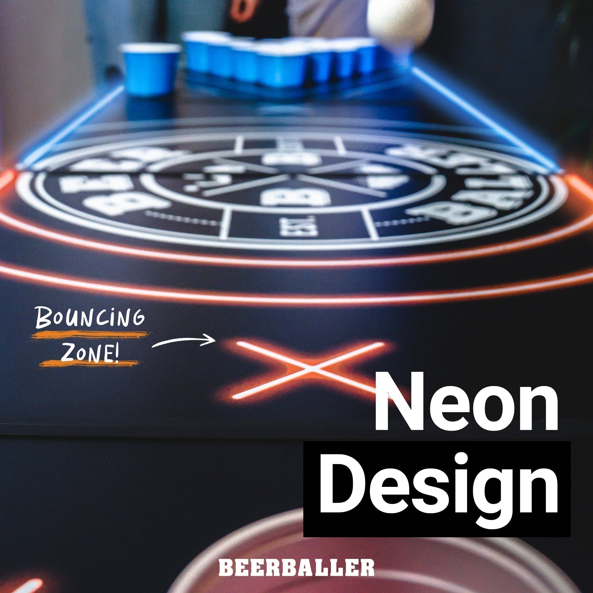 Beer Pong Tisch 'LED NEON' mit Löchern - BeerBaller