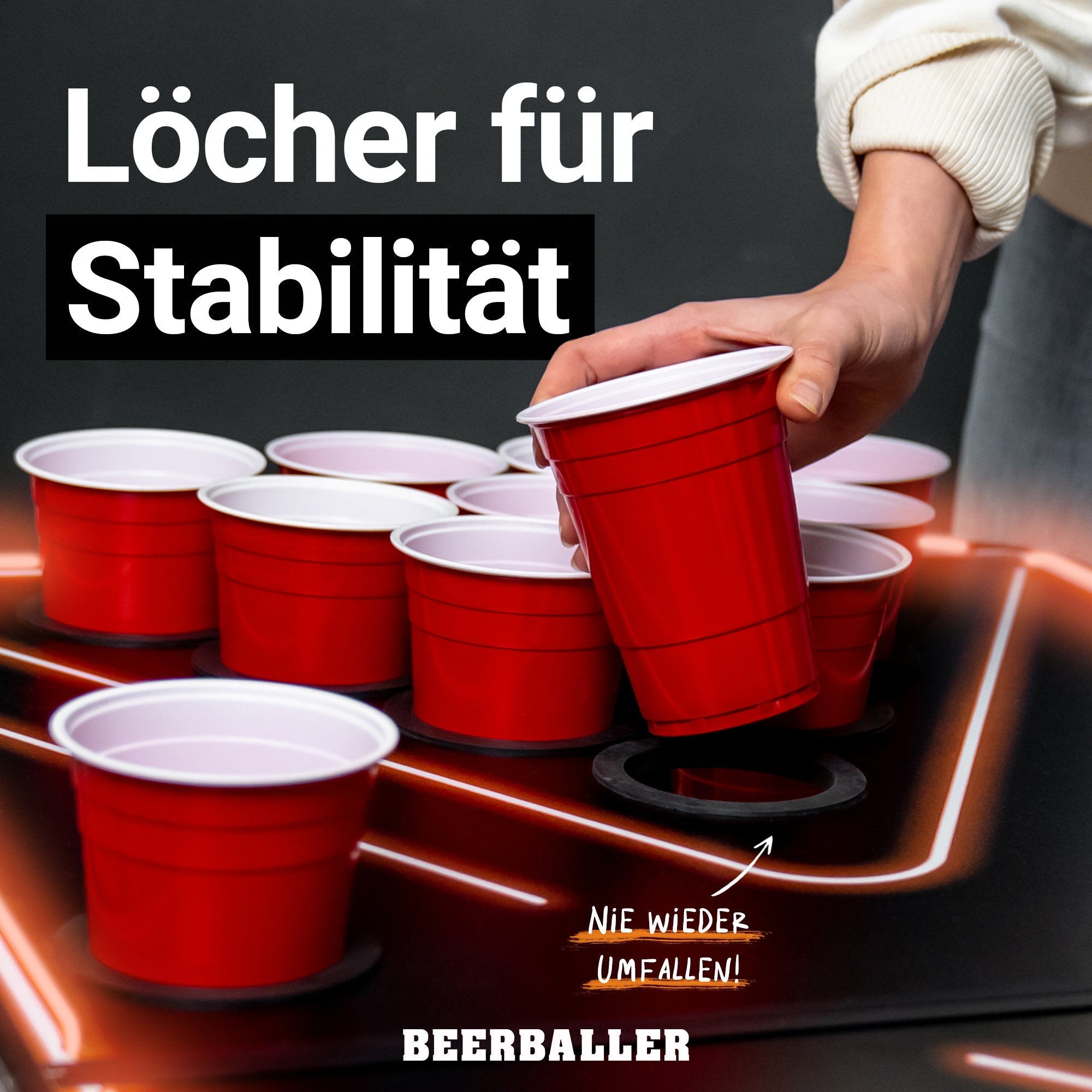 Beer Pong Tisch 'LED NEON' mit Löchern - BeerBaller