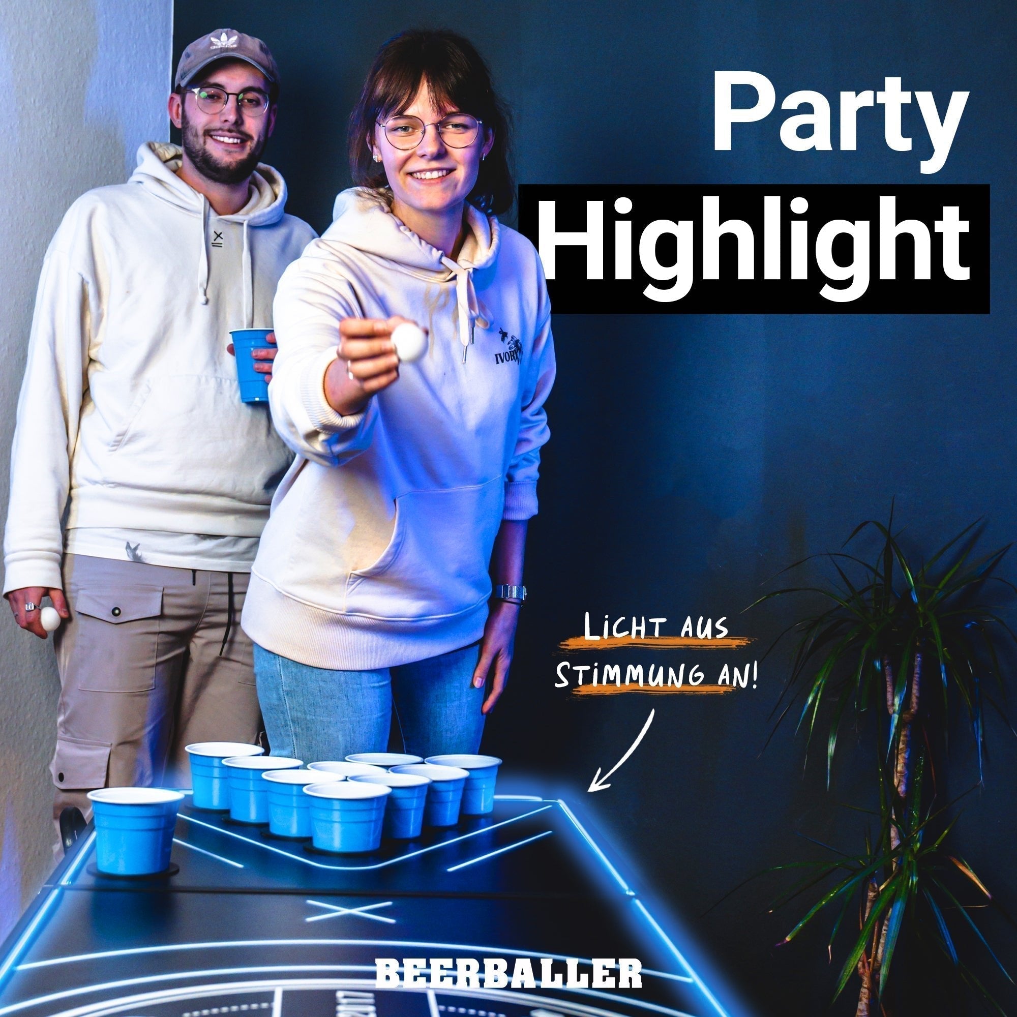 Beer Pong Tisch 'LED NEON' mit Löchern - BeerBaller