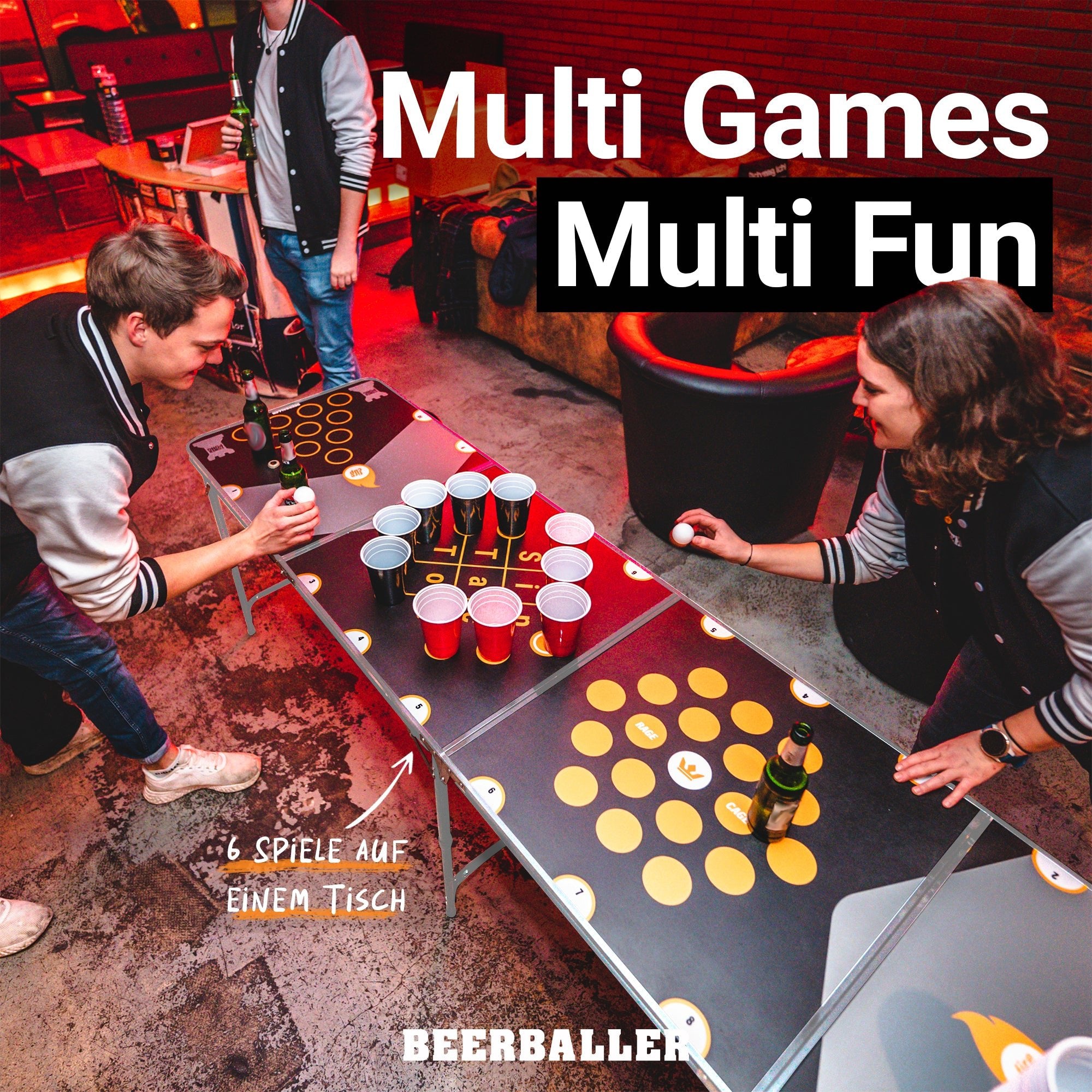 Beer Pong Tisch Set "Multigame" inkl. 50 Becher, 12 Bälle & Party Pong - BeerBaller