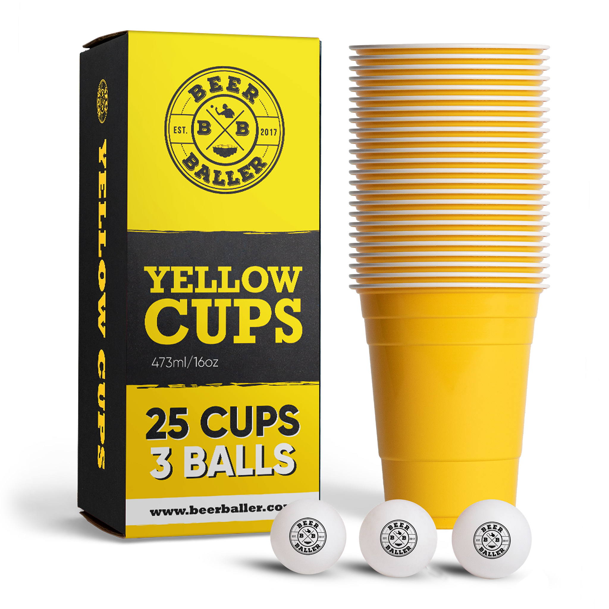 BeerBaller® Beer Pong Becher Set (25x inkl. 3 Bällen)