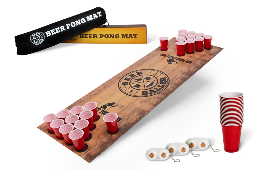 Faburo Beer Pong Set de tapis de table avec 22 tasses et 6 boules de bière  pong 180 x 61 cm
