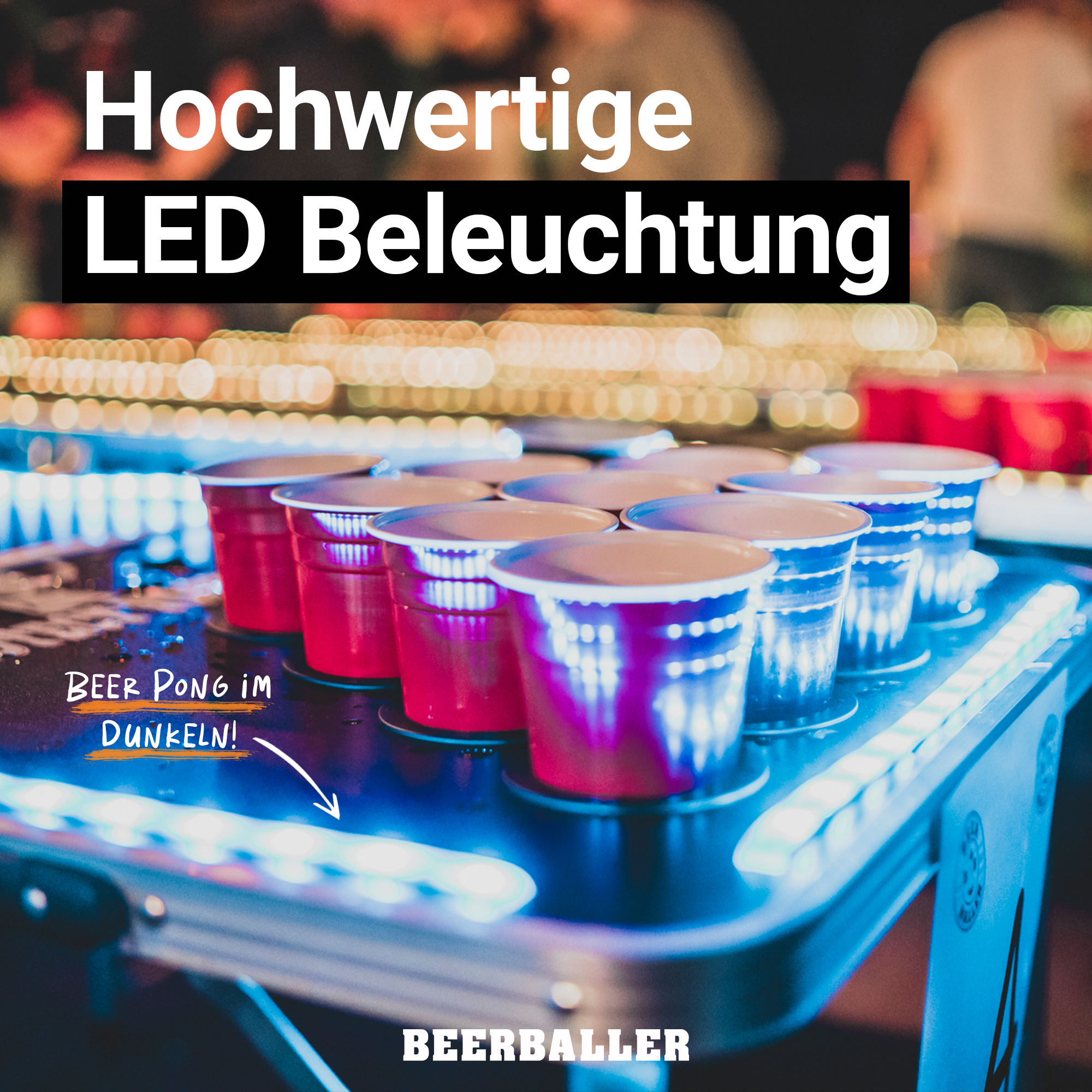 Beleuchteter Bier-Pong-Tisch – Spotlight-Bier-Pong-Tisch mit Löchern + –  ORIGINAL CUP