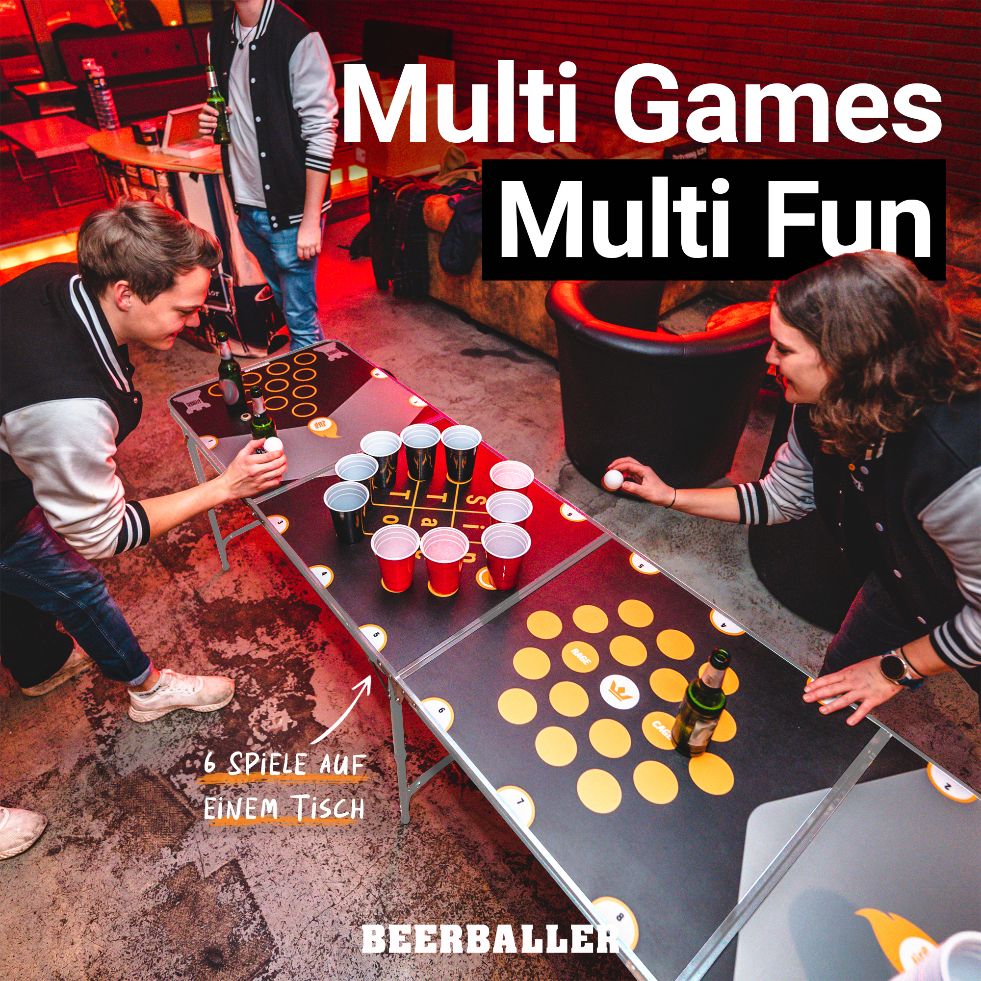 BEERBALLER® Multigame Beer Pong Tisch - 6 Partyspiele auf einem