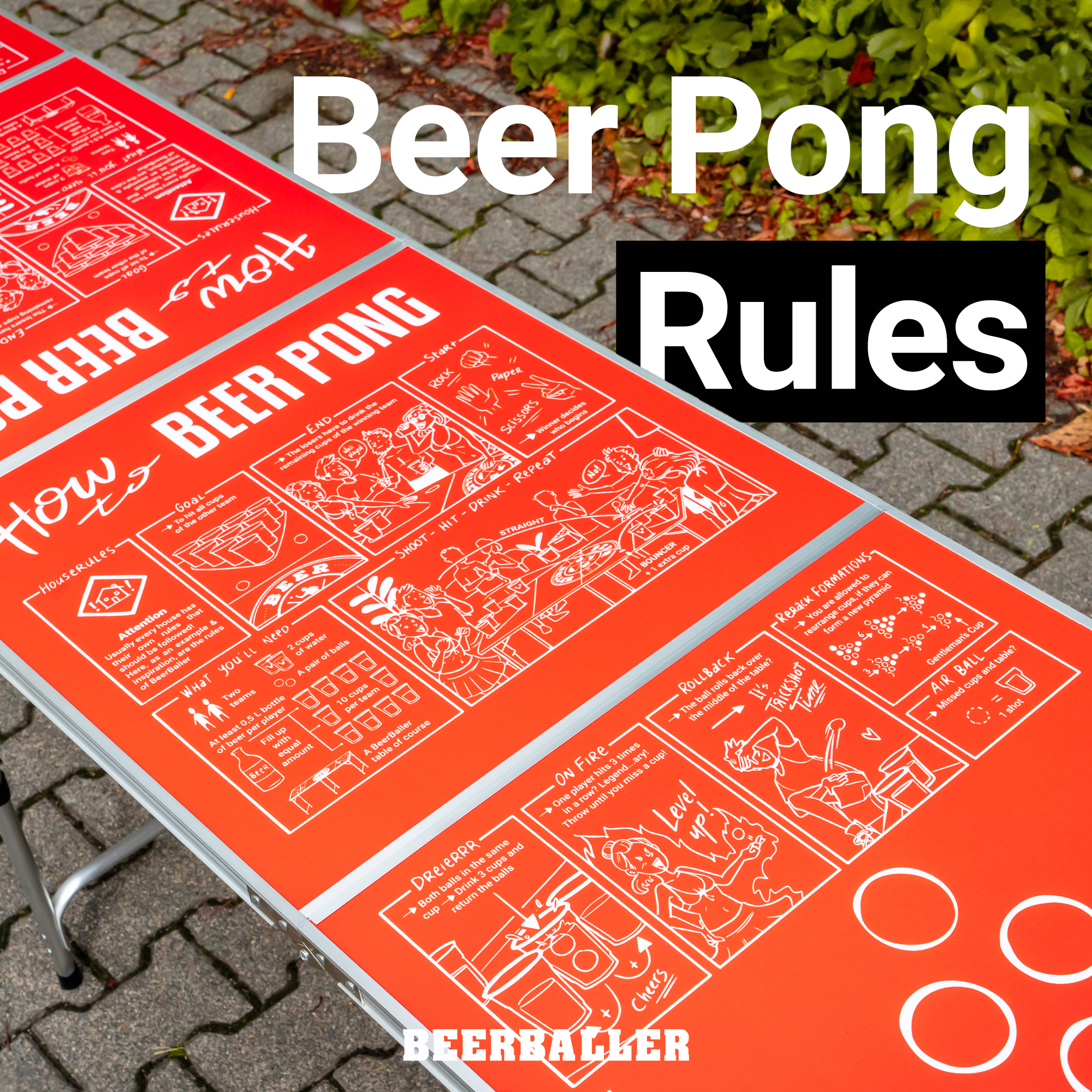 Bier-Pong Tisch inkl. 3 Spielbällen & 22 Plastikbechern (Länge